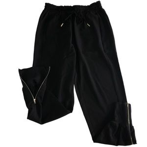 𝅺Marc Bouwer Dressy Joggers Zipper Ankle Cuff Black Silver Drawstring Pulls XS